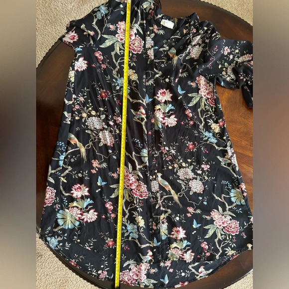 H&M by GP & J Baker Black floral bird print Tunic Shift Dress Size 2 Button Down - Picture 11 of 13
